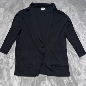 Pact Organic Cotton Airplane Cardigan Womens 2XL 3XL Black Open Front Pockets